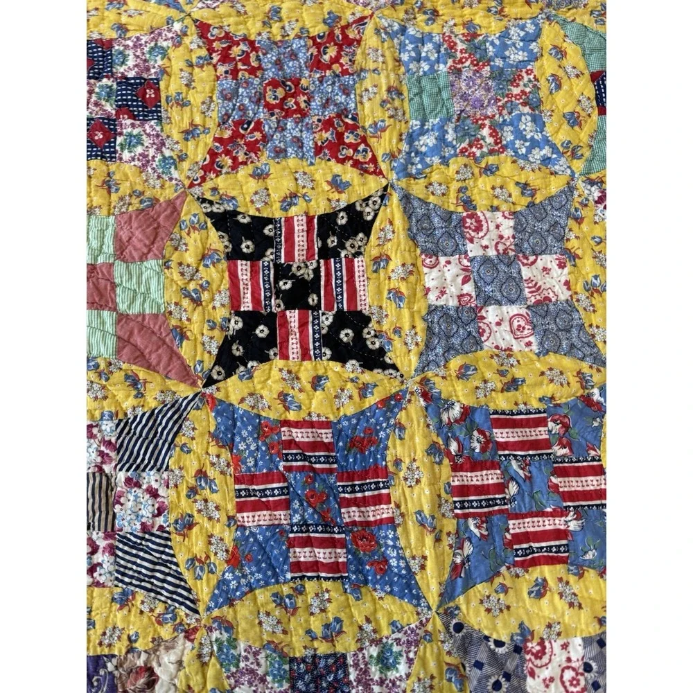 Vintage Handmade Patchwork Quilt Rob Peter to Pay Paul Twin 80x61 Hand Quilted